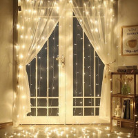 Світлодіодна гірлянда-штора LED 272  Зоряний водоспад 3х2 м, тепле біле світло, 8 режимів мерехтіння, прозорий кабель, енергоощадна декоративна ілюмінація